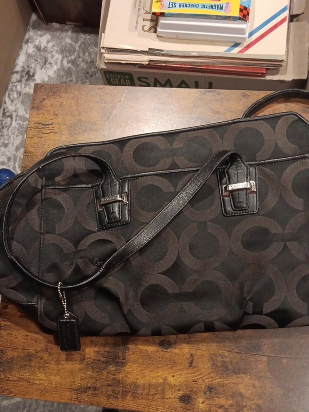 Coach Taylor Op Art C Signature Alexis Carryall Shoulder Tote Bag Black